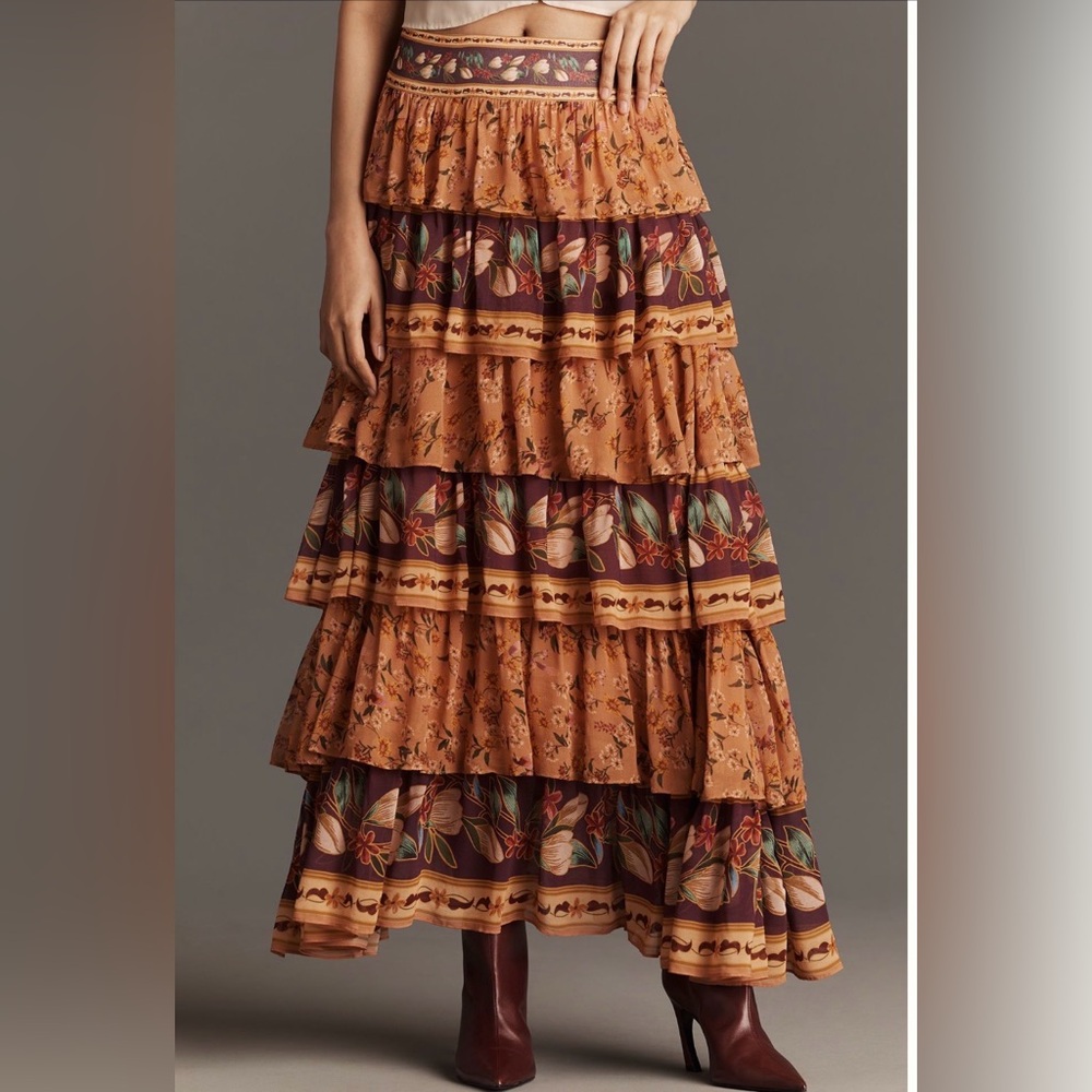 Farm Rio Colorful Bird Tiered Skirt